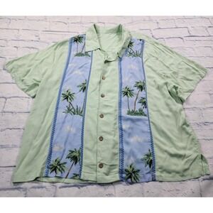 KS Island MENS SIZE 2XL Green Palm Trees Button Hawaiian Camp Beach Shirt